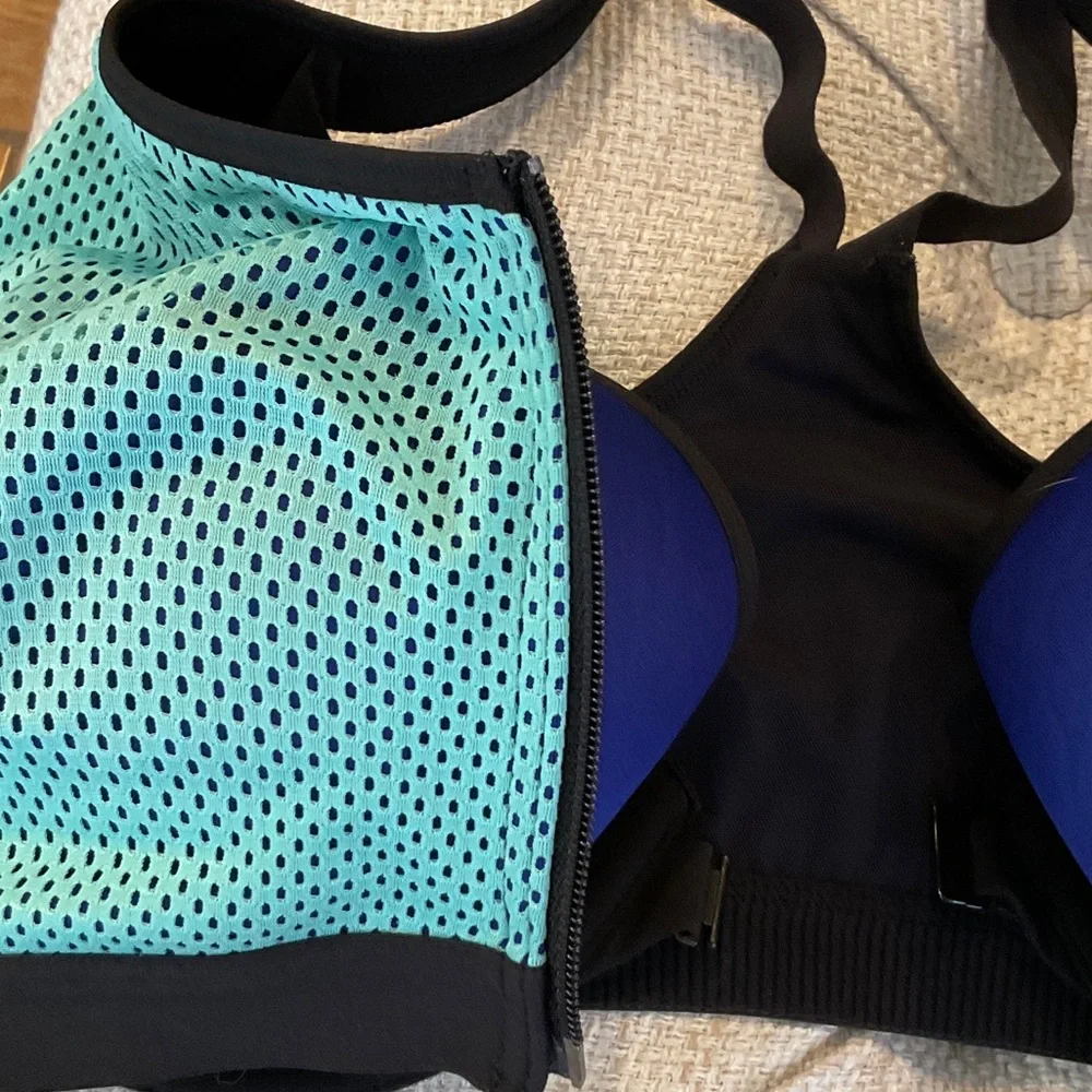 VSX Teal and Black Front-Zip Sports Bra